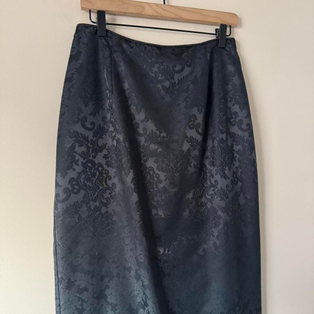 Vintage NWT Black Brocade Maxi Skirt Jessica McClintock Cache gothic satin - Picture 2 of 8